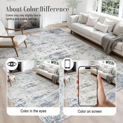 2x6 Washable Runner Rug：Modern Abstract Soft Carpet Blue Grey | - Image 4