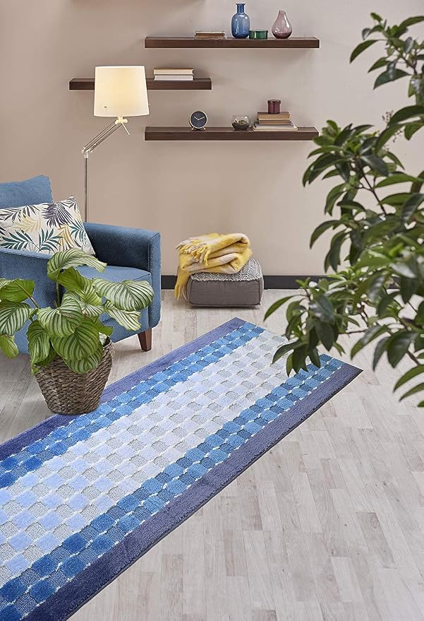 11 Ft Blue Hallway Runner Rug, Custom Size Non Slip Washable, Pet Friendly | - Image 4