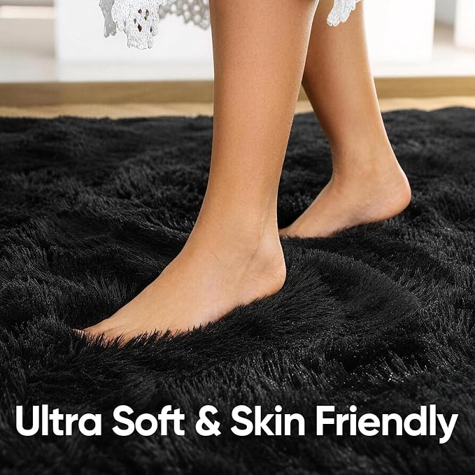 2x3 Black Fluffy Soft Area Rug Non-Slip - Image 5