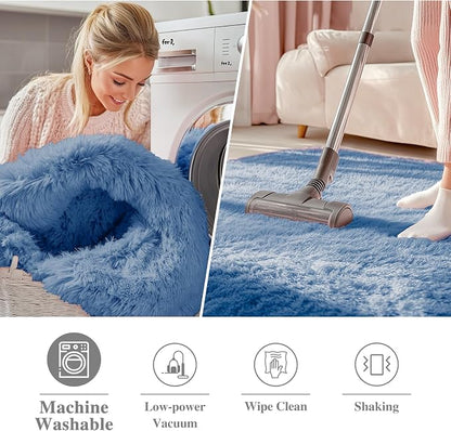 OLANLY Blue Round Rugs for Bedroom - Image 3