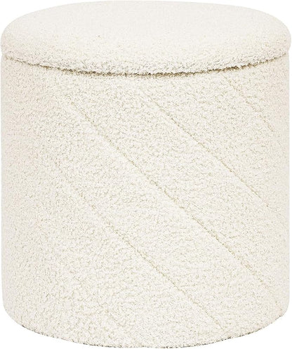 PINPLUS Ottoman with Stroage Round Boucle Ottoman and Tray Sherpa Removable by PINPLUS