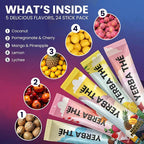 Yerba Mate Tea Powder 5 Mixed Tropical Fruit Flavors Clean Energy Drink Superfood - Support Gut Health, Probiotics and Prebiotics, Reduce Brain Fog, Relaxation & Focus Blend 30 sachets