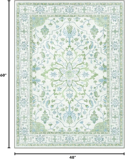 RELEANY Washable Area Rug, Water Repellent, Pet Friendly, Vintage Floral Boho - Image 2