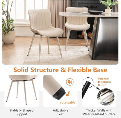 YOUNUOKE Mid-Century Modern Dining Chairs Set of 2, Cream PU Leather - Image 6