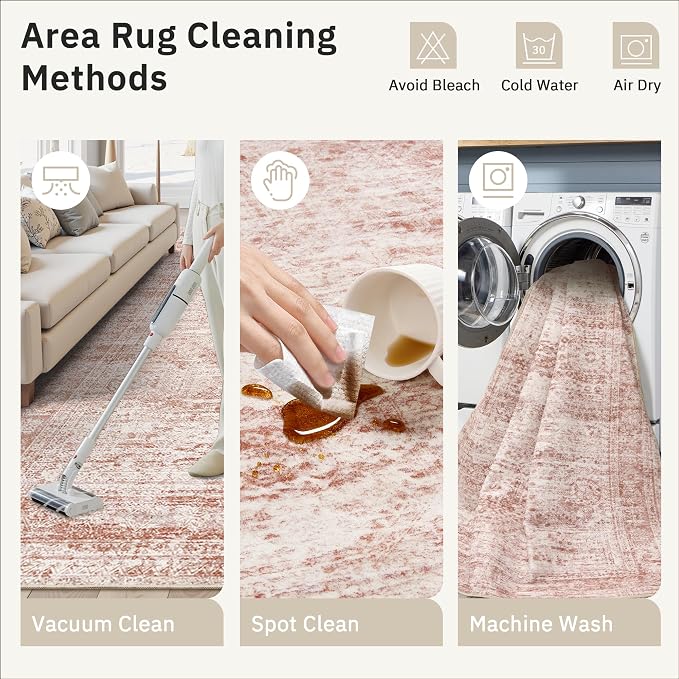 Soalmost 9x12 Area Rugs for Living Room Washable Rug Non-Slip Pink | Large - Image 4