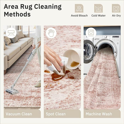 Soalmost 9x12 Area Rugs for Living Room Washable Rug Non-Slip Pink | Large - Image 4