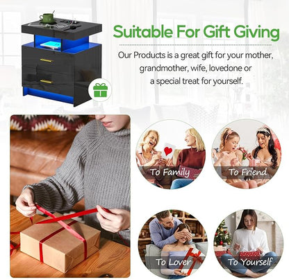 HNEBC Auto LED Nightstands Set of 2, Modern Bedside Table - Image 8