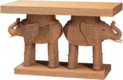 Bali & pari Elissa Bohemian Honey Rattan Elephant Console Table by balipari
