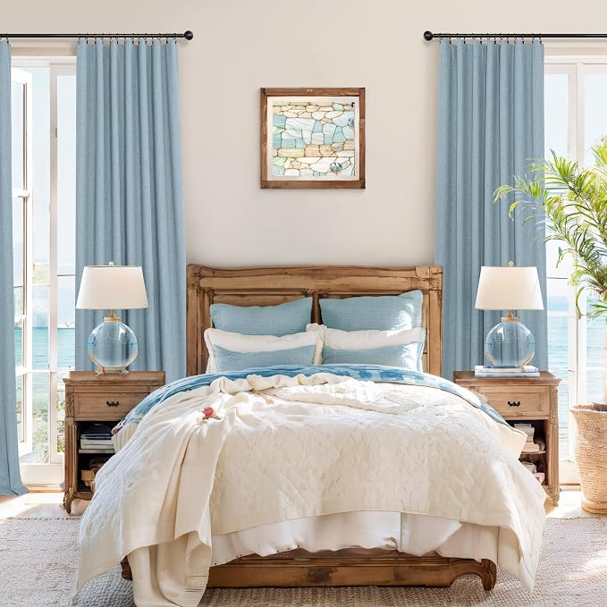 Slate Stone Blue Linen Blackout Curtains 90 Inch Long 2 Panels - Image 2
