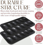 Bellemain Madeleine Pan | 12-Well Madeleine Mold Makes 12 Madeleine Cookies | Nonstick Tea Cake Pan for Madeleines, Cakelet Pan | Warp-Resistant Carbon Steel Madeline Pans (2-Pack)