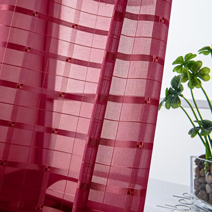 SpaceDresser Check Sheer Curtains 108 Inches Long - Image 2