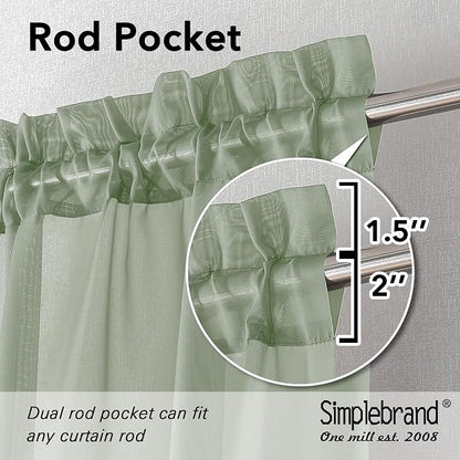 Simplebrand Sage Tier Curtains for Kitchen 24 Inches Long 2 PaSet, Rod Pocket - Image 2
