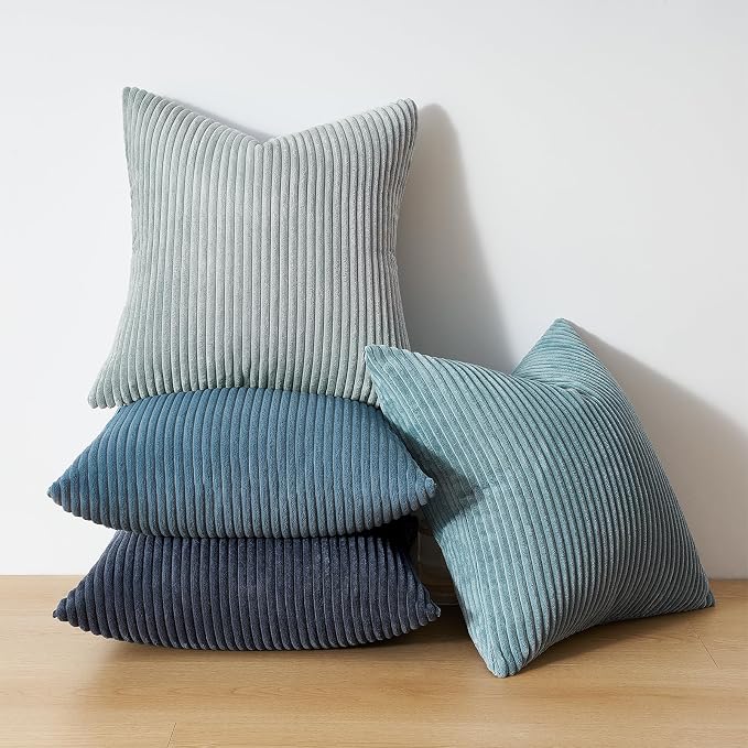 Topfinel BlueGray Throw Pillow Covers 18x18 Inch Set of 4, Soft Accent Corduroy - Image 6