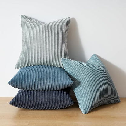 Topfinel BlueGray Throw Pillow Covers 24x24 Inch Set of 4, Soft Accent Corduroy - Image 3