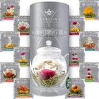 Teabloom Complete Tea Set – Glass Teapot (40 oz), Loose Tea Glass Infuser, 4 Insulated Glass Teacups, Tea Warmer, and 12 Flowering Teas – Elegant Blooming Tea Gift Set
