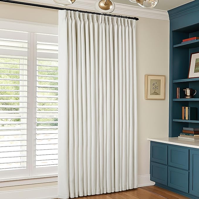 90 Inch Pinch Pleated Linen 100% Blackout Curtains Extra Wide Natural 60x90 | by Twodrapes