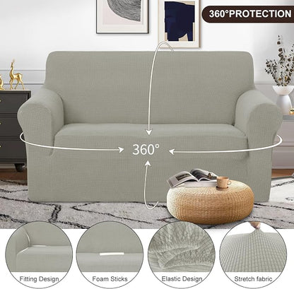 U-NICE HOME Loveseat Cover Stretch Couch Cover Sofa Slipcover, Taupe | 2 - Image 3