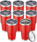 30 oz Tumbler with Lid Stainless Steel Tumblers Bulk Vacuum Insulated Cup Reusable Powder Coated Travel Mug Double Wall Leak Proof Cups Keep Cold Drinks for 12 Hours Wine Red, Set of 8