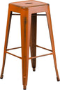 Flash Furniture Kai Commercial Grade 30" High Backless Distressed Orange Metal by FlashFurniture