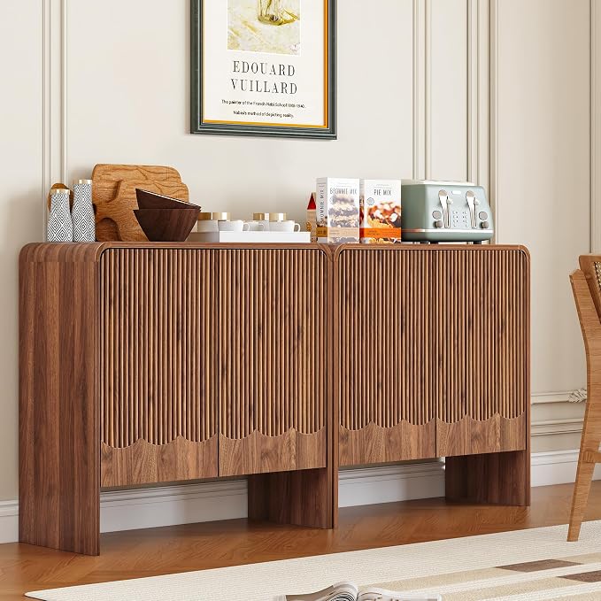 FurSch Fluted Sideboard Buffet Cabinet Set of 2, Mid Century Modern Storage - Image 3
