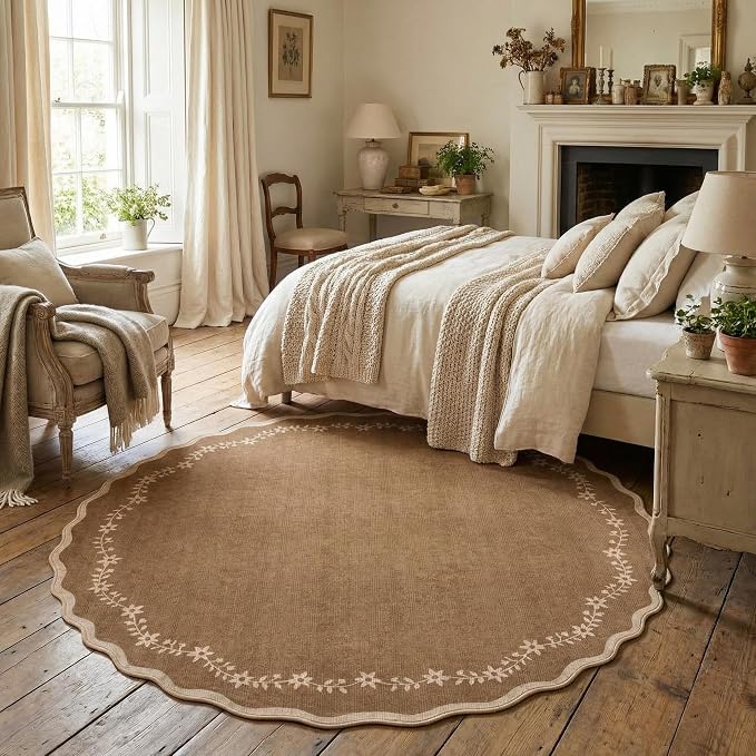 GarveeHome Round Rugs 6ft Scalloped Washable Circle Rug by GarveeHome