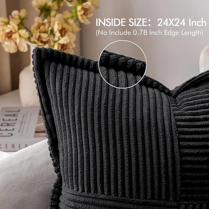 MIULEE Black Corduroy Decorative Euro Sham Pillow Covers 24x24 Inch - Image 2