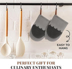 Folkulture Mini Oven Mitts Heat Resistant | (5.75x9) Set of 2 Short Grey Oven Mitts with Hanging Loop | 100% Cotton Oven Gloves or Kitchen Mittens | Small Oven Mitt Set, Grey Scallop Oven Mits