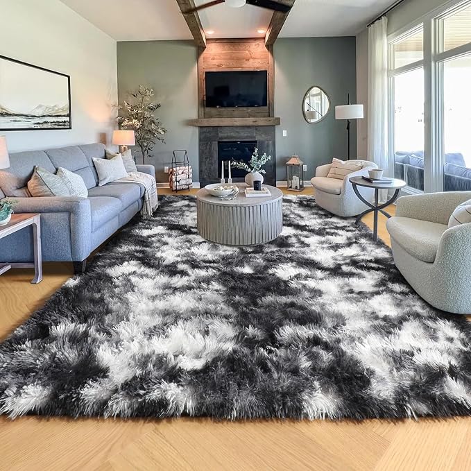 Black White Rugs for Living Room 6x9, Shag Fuzzy Fluffy Rugs for Bedroom Kids - Image 5