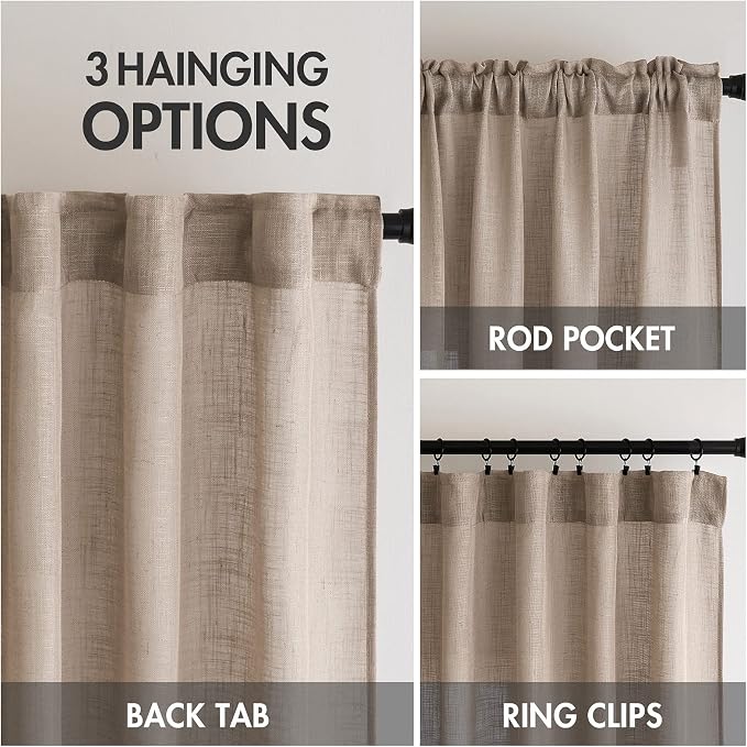 MIULEE Taupe Linen Curtains 52x63 Inch Long 2 Panel - Image 3