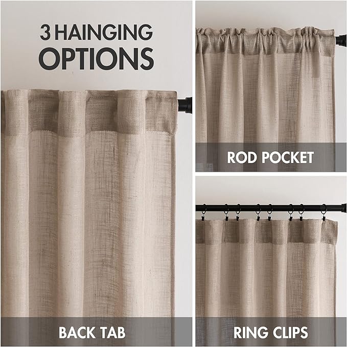 MIULEE Taupe Linen Curtains 37x84 Inch Soft Thick Linen Window Drapes | 84 Inch - Image 3
