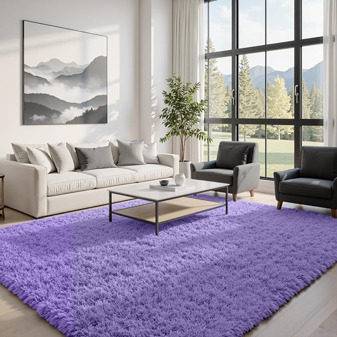 8x10 Fluffy Shag Area Rugs for Living Room Bedroom: Soft Carpet Purple | - Image 2