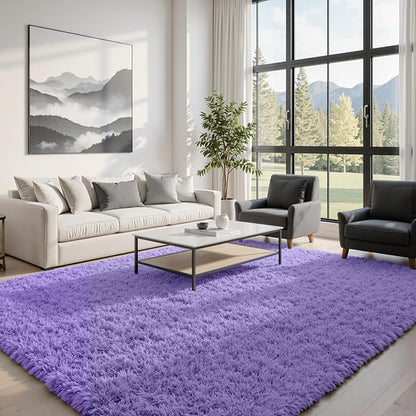 8x10 Fluffy Shag Area Rugs for Living Room Bedroom: Soft Carpet Purple | - Image 2