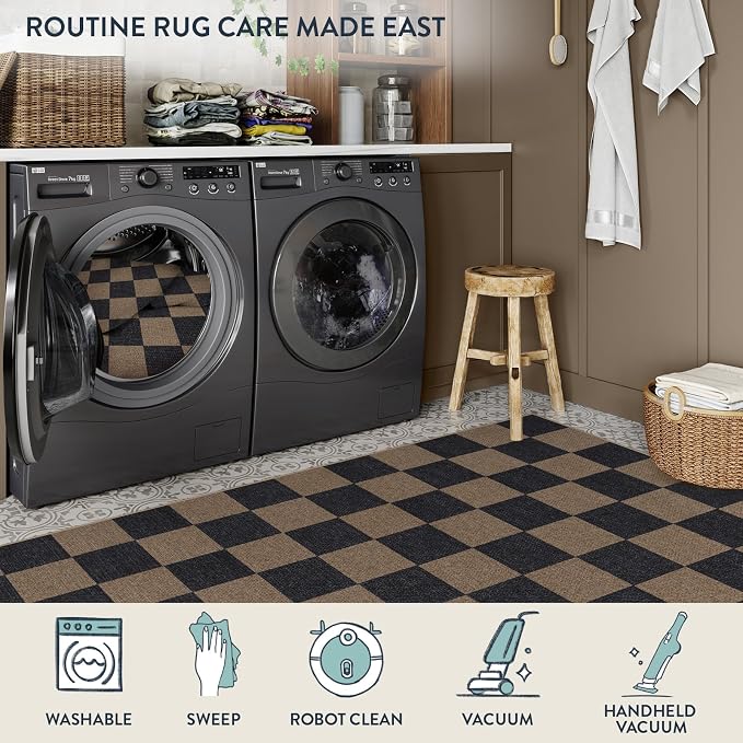 Lahome Checkered Easy Jute Kitchen Runner Rug, 2x8 Outdoor Rugs Washable | - Image 5
