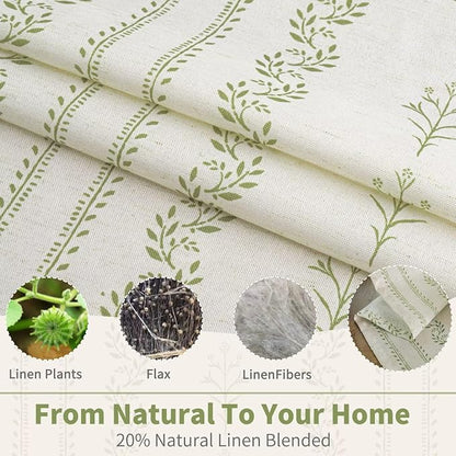 BGment Sage Green Floral Curtains 84 Inch Long, Light Filtering Linen Curtains - Image 3