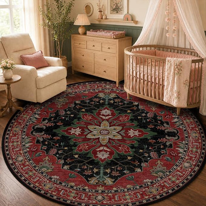 RELEANY Washable Area Rug, Round 5ft, Water Repellent, Pet Friendly, Vintage by RELEANY