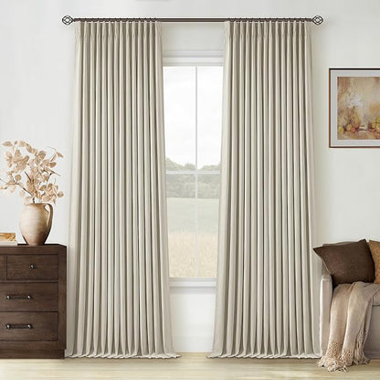 Oatmeal Pinch Pleated Blackout Linen Curtains 108 Inches Long | Black Out - Image 9