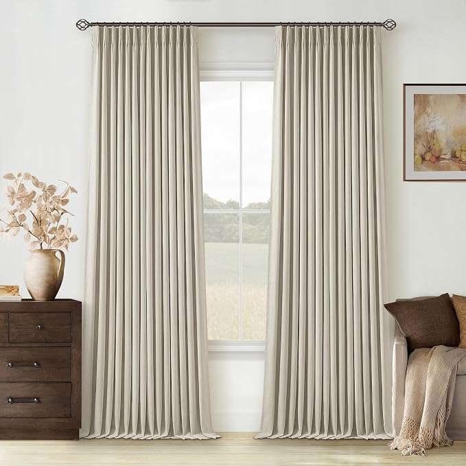 Oatmeal Pleated Linen 100% Blackout Curtains 90 Inches Long - Image 9