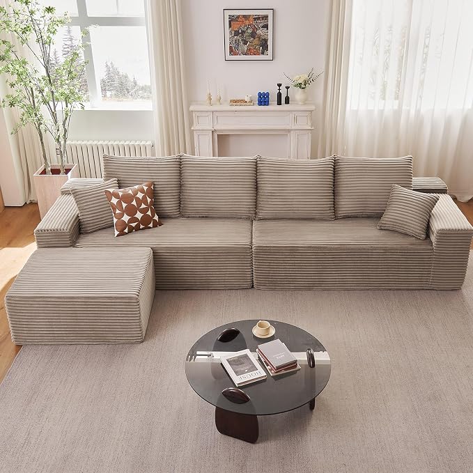 140" Sectional Cloud Couch for Living Room, Modular Floor Deep-Seat Sofa by Lakifun