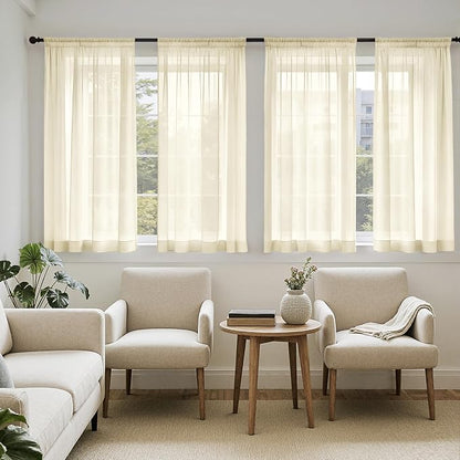 MIULEE Light Cream Sheer Curtains 63 Inches Long 4 Panels 42 x 63 Inches | by MIULEE