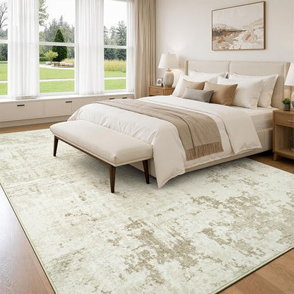 Rugflix 5x7 Area Rugs for Living Room, Washable Linen Beige Large Rug | Machine - Image 2