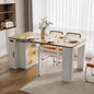 Extendable Dining Table with 3 Removable Middle Leaves, Mobile Rolling Island by SIYSNKSI