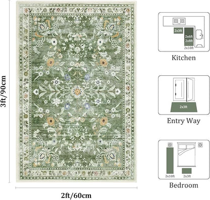 Yamaziot Washable 2x3 Area Rugs Small Entryway Non Slip Rug, Sage Green | Soft - Image 2