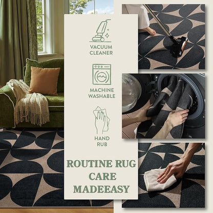 Lahome Semi Circle Easy Jute Black Runner Rug, 2x8 Washable Kithcen Runner | - Image 6