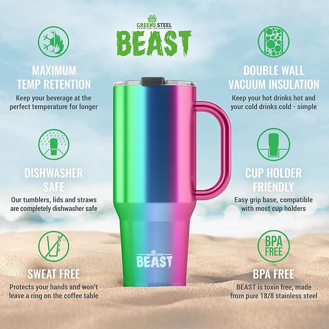 Beast 42 oz Tumbler Stainless Steel Vacuum Insulated Coffee Ice Cup Double Wall Travel Flask (Rainbow)