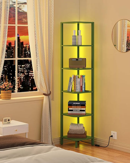 TUTOTAK Corner Shelf with LED Light, 6-Tier Corner Bookshelf - Image 3