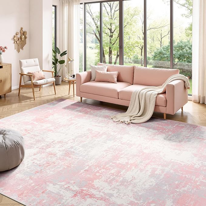 Rugflix 9x12 Area Rugs for Bedroom, Washable Pink Large Rug | Machine Washable; - Image 9