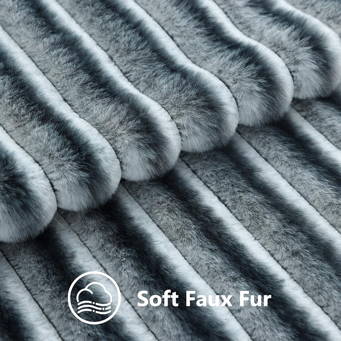 decorUhome Fall Faux Fur Throw Pillow Covers 20x20 Set of 2 Blue Grey | - Image 3