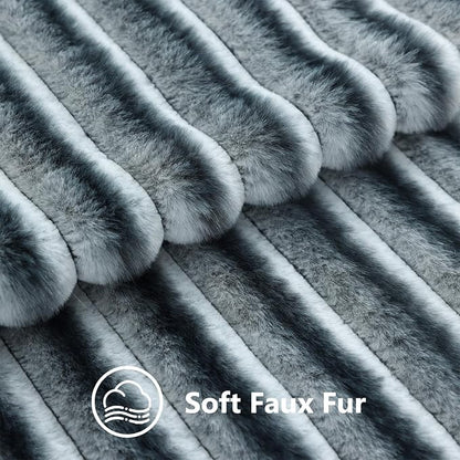 decorUhome Fall Faux Fur Throw Pillow Covers 24x24 Set of 2 Blue Grey | - Image 3