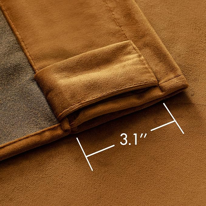 MIULEE Velvet Curtains 52x72 inches 2 Panels Gold Brown Blackout Curtains | - Image 3