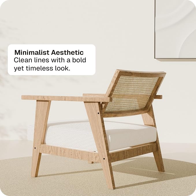 BELLEZE Mid Century Modern Rattan Chair Set of 2 Accent Natural Wood Armchair - Image 6